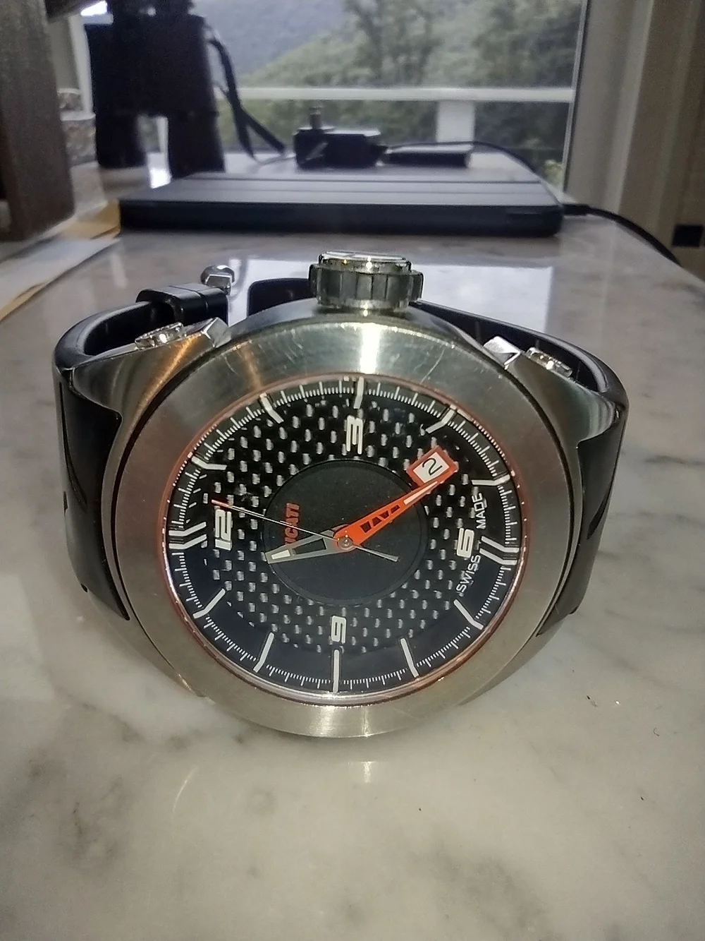 Men's Black and Silver Sport Watch Ducati with Orange Accents